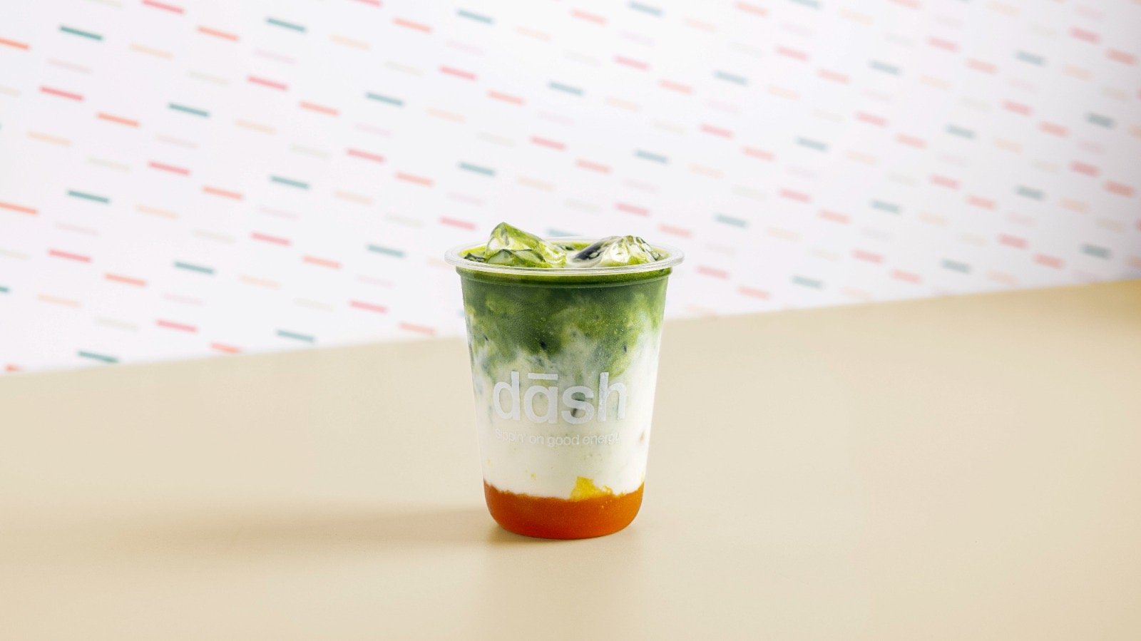 Iced mango matcha latte